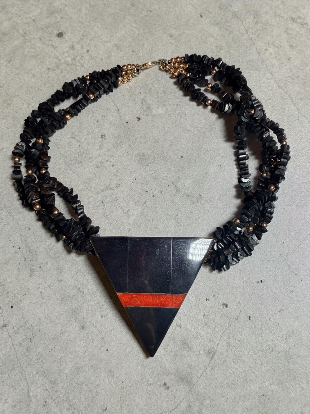 VintageBold Black Triangle Necklace with Red Inlay - Unbranded